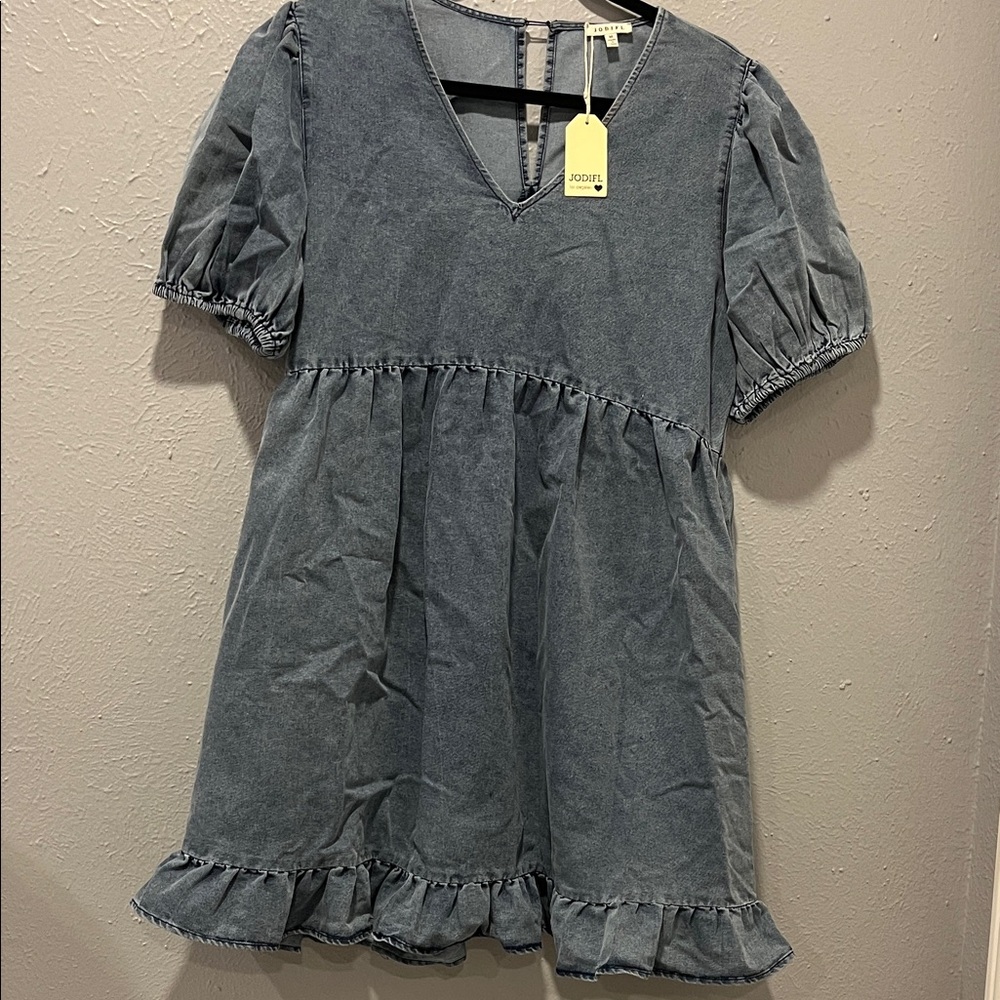 JODIFL Denim Blue Puff Sleeve Mini Dress